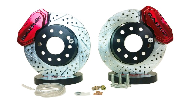 Ford Mustang Brake Kit - Front - Baer Brakes - SS4+ Deep Stage, S4 Caliper, 2-piece Slot, Drilled, Zinc Plated Rotors - Fire Red - `05-`14